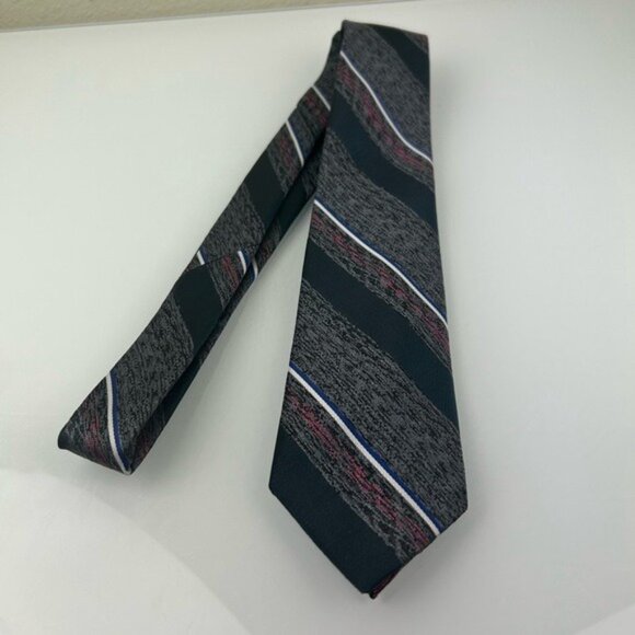 Christian Dior Monsieur VTG Diagonal Striped Gray Blue Red Tie - Picture 3 of 14